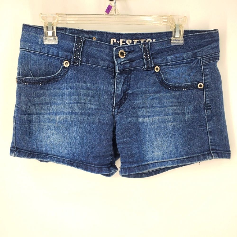 C'esttoi Womens Large Denim Shorts With Embellishments